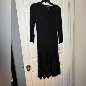 Lauren Ralph Lauren LBD Black A Line Dress NWT Size 4 Scoop Neck Slimming $179